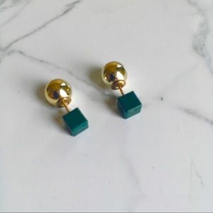 Vintage Cube Green / Gold Studs